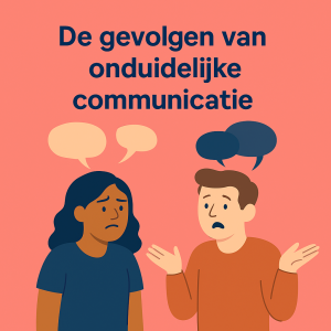 Twee mensen begrijpen elkaar niet door onduidelijke communicatie, wat leidt tot verwarring en misverstanden.