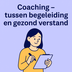 Illustratie van coaching door een vrouw met schrijfblok als symbool voor begeleiding en gezond verstand.