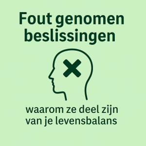 Fout genomen beslissingen uitgebeeld met een hoofdicoon en een kruis, als symbool voor levenslessen en groei.