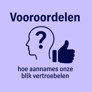 Illustratie bij de blog over vooroordelen, met een hoofd en kruis symbool – focus op hoe vooroordelen ontstaan en hoe je ermee omgaat